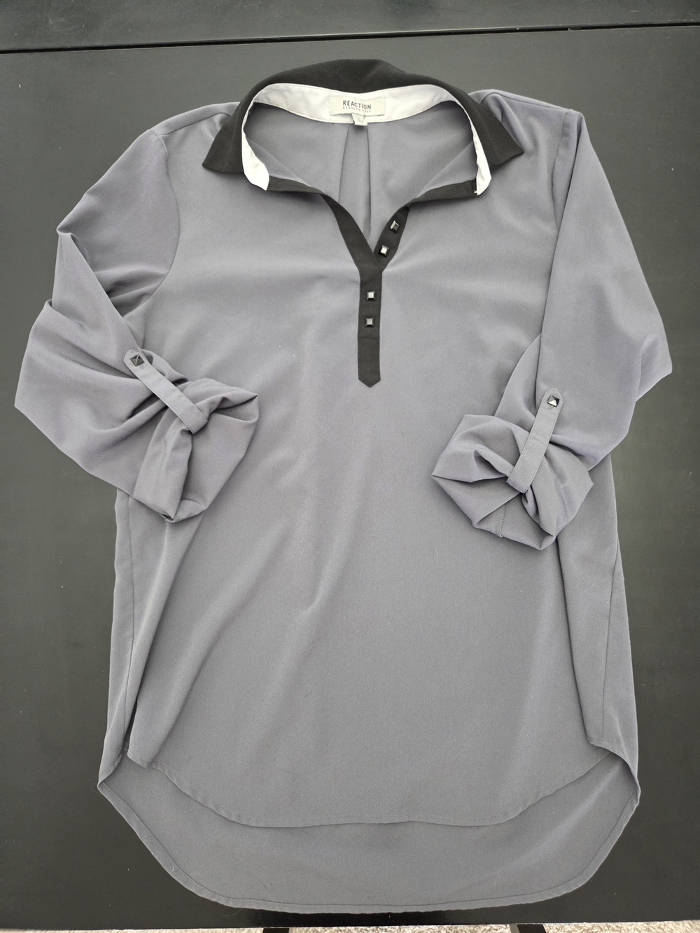 Kenneth Cole Gray Tunic with Black Contrast Collar